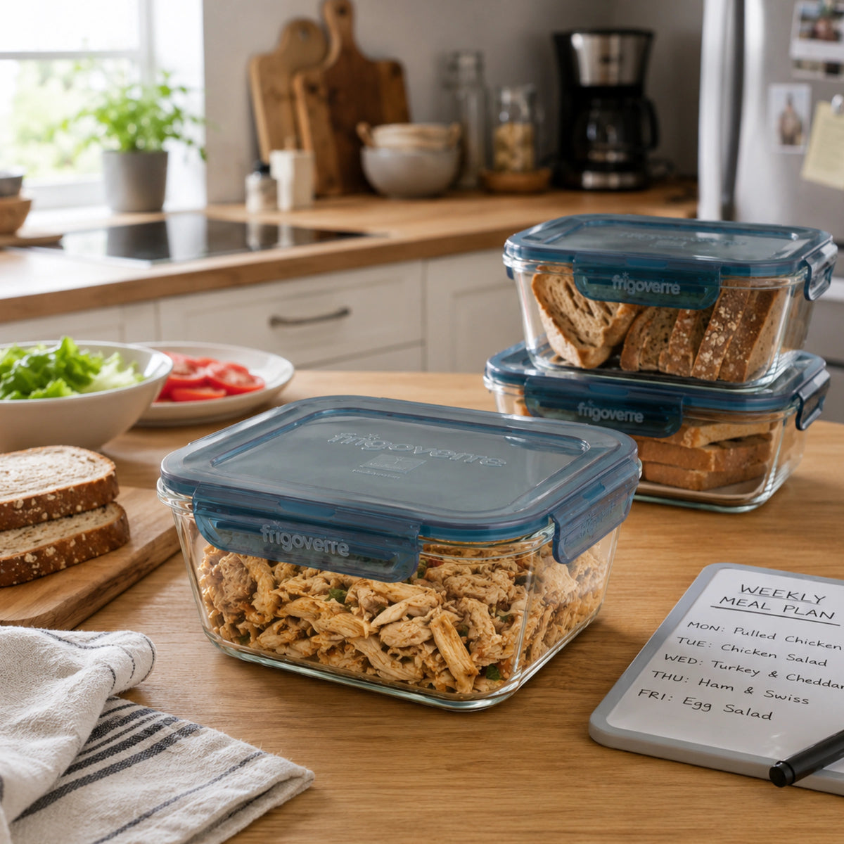 Frigoverre Evolution 6-Cup Square Glass Food Storage Container, Gray Lid
