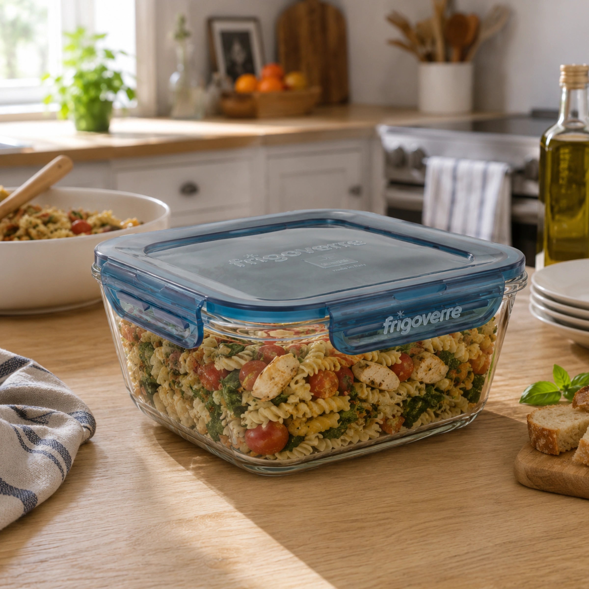 Frigoverre Evolution 6-Cup Square Glass Food Storage Container, Gray Lid