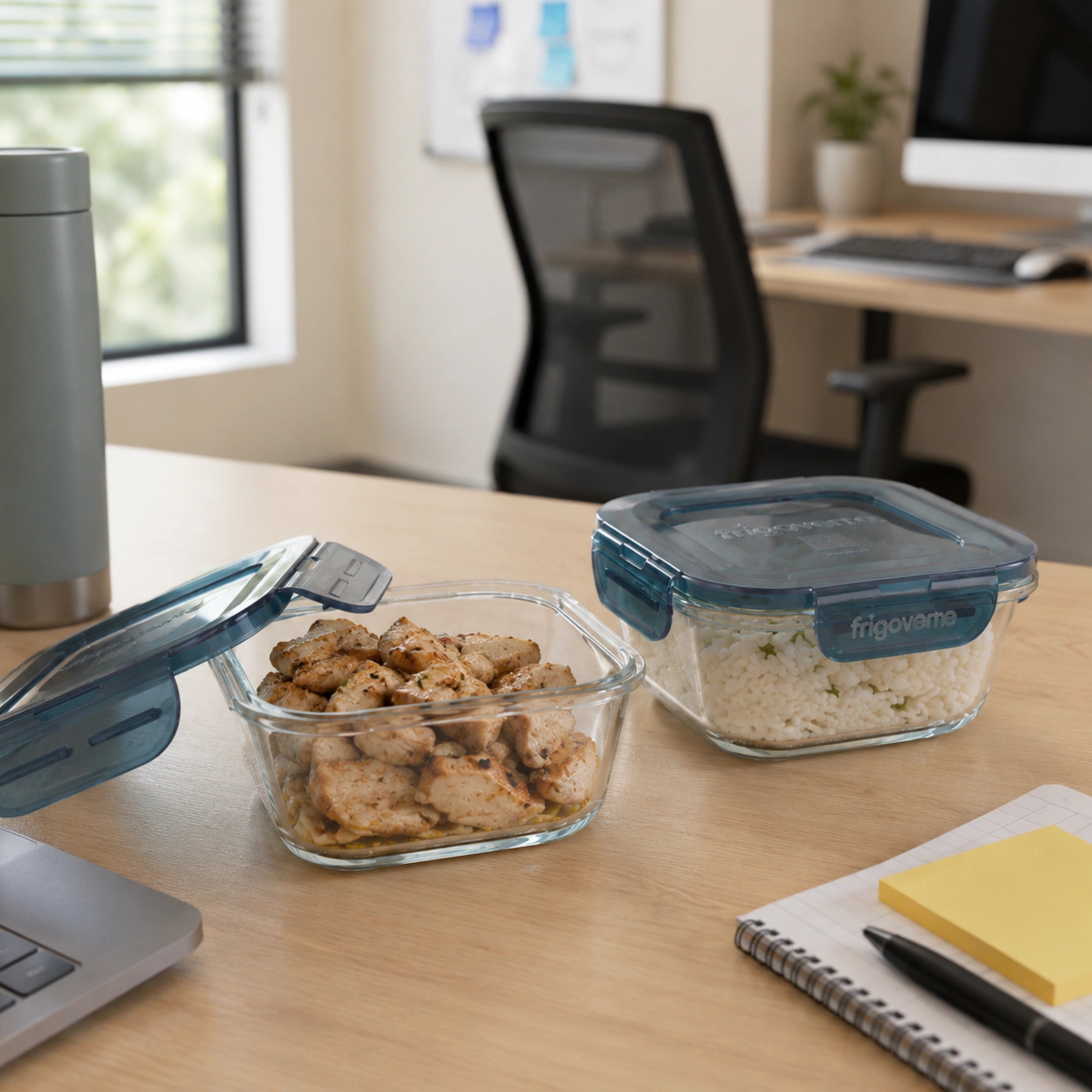 Frigoverre Evolution 3-Cup Square Food Storage Container, Gray Lid