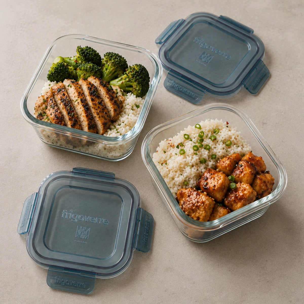 Frigoverre Evolution 3-Cup Square Food Storage Container, Gray Lid