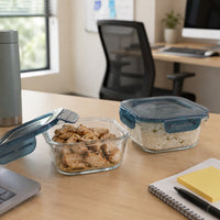 Side view of Frigoverre Evolution 3-Cup Square Food Storage Container, Gray Lid (Set of 12)
