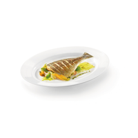 Side view of Grangusto 13.75" x 10.5" Opal Glass Oval Serving Plate (Set of 12)