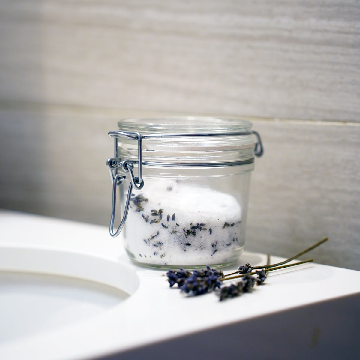 Bormioli Rocco Fido Cylinder 11.75 oz. Food Jar, Clear with bath salts