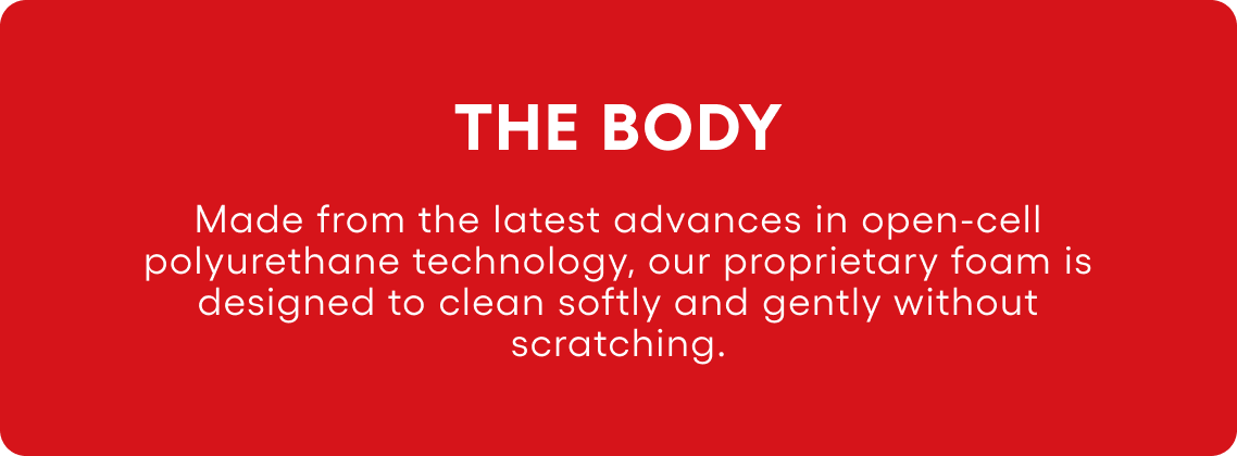 Red background with white text about open-cell polyurethane foam