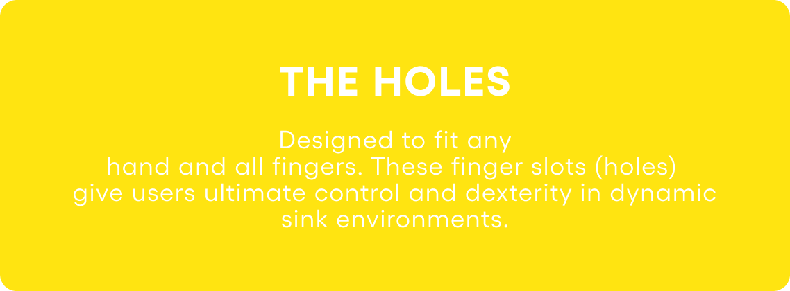 Yellow background with text about finger slots on a product design.