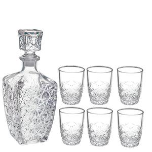 Bormioli Rocco Dedalo 7pc Liqueur Set (1 Decanter + 6 Shot Glasses)