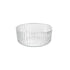 Clear Exclusiva glass bowl with ribbed design on a white background