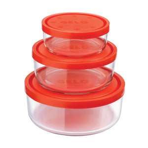 Gelo 3pc Storage Container Set with Red Lid (11.62 oz.,24.37 oz. & 44.62oz.)